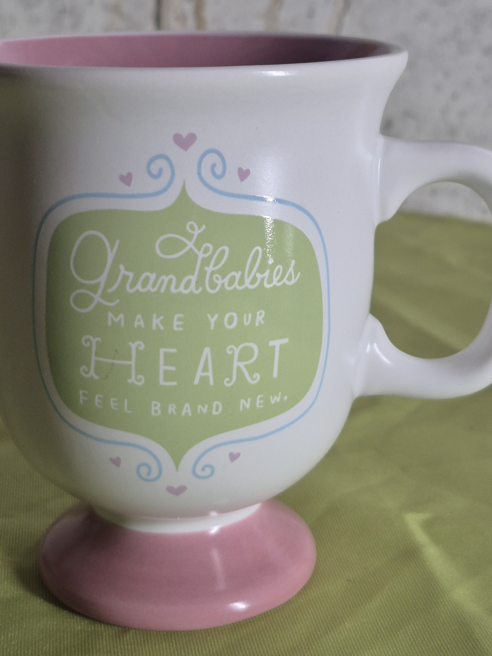 Hallmark Pink and White Pedestal Mug with Pastel Green & Blue Accents